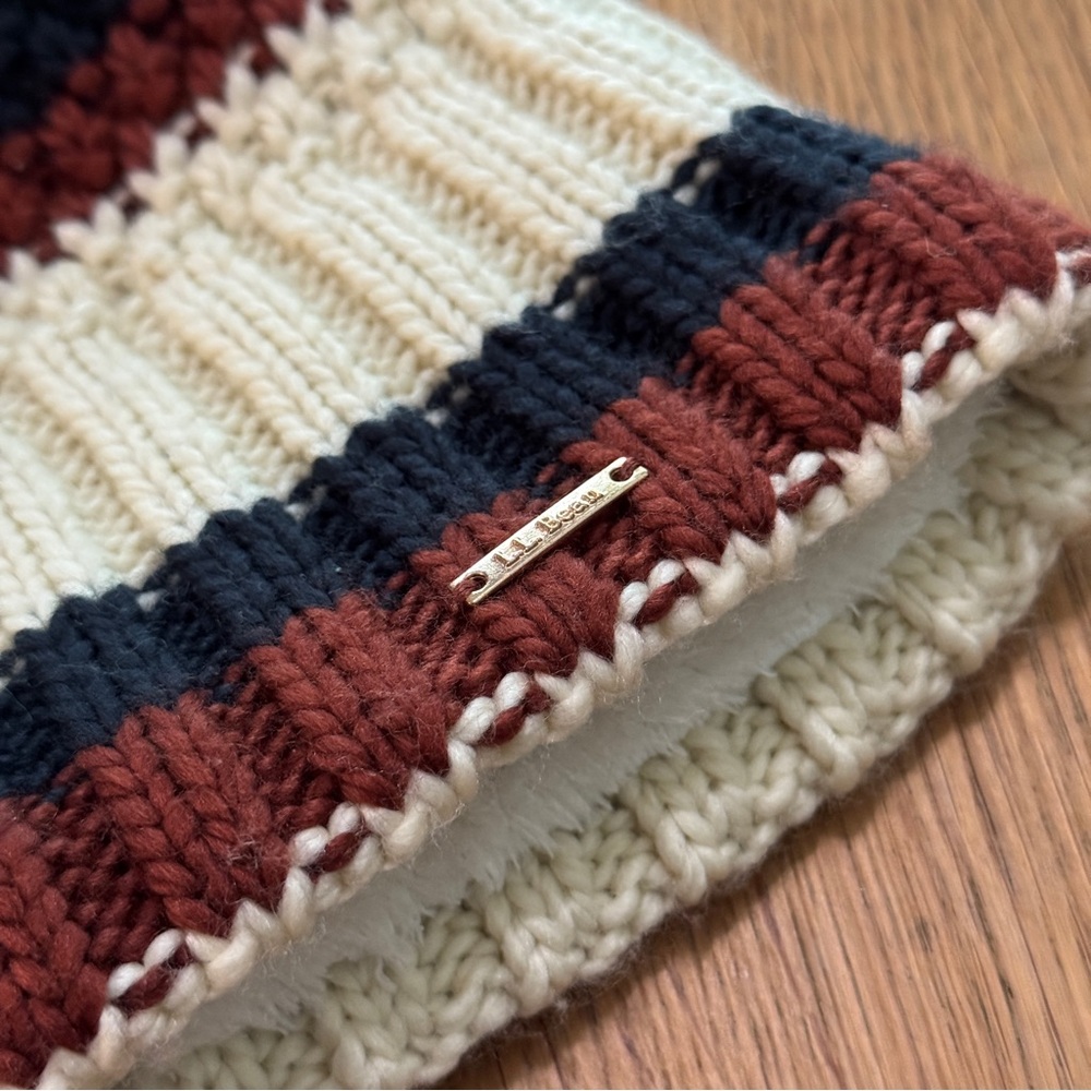 L.L. Bean ADULT ONE SIZE Striped Colorblock Knit Beanie Hat - Picture 3 of 9